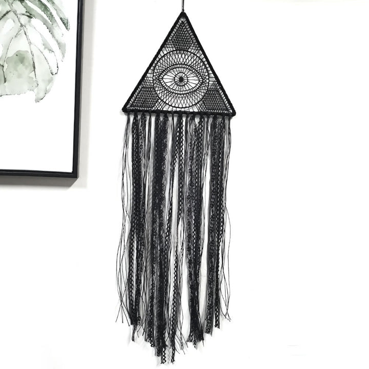 Olivenorma Evil Eye Woven Triangle Tassel Dream Catcher - Black - Triangle & Evil Eye - image 1