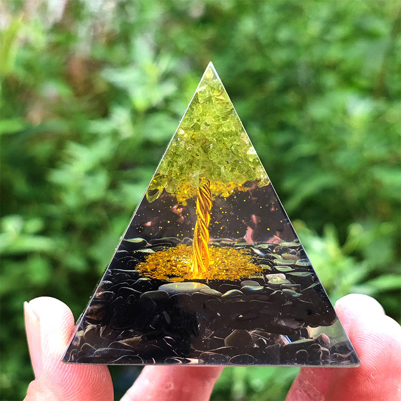 Olivenorma Obsidian with Peridot Tree Of Life Orgone Pyramid - image 0