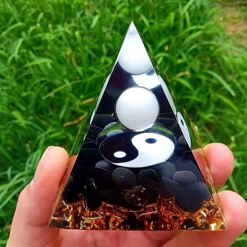 Olivenorma Obsidian with White Jade Healing Orgone Pyramid - 10*10cm - YES PLEASE $8 - image 0