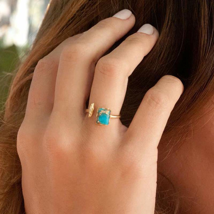 Olivenorma Adjustable Beohemian Turquoise Ring - image 2