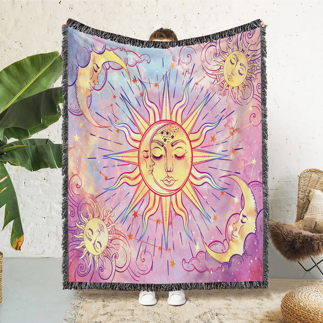 Olivenorma Meditation Chakra Pattern Lace Tassel Tapestry - Sun Moon Stars & Zodiac Pink - 150X200cm - image 14
