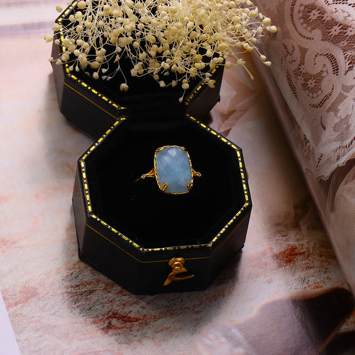 Olivenorma Large Square Aquamarine Black Onyx Vintage Ring - image 4