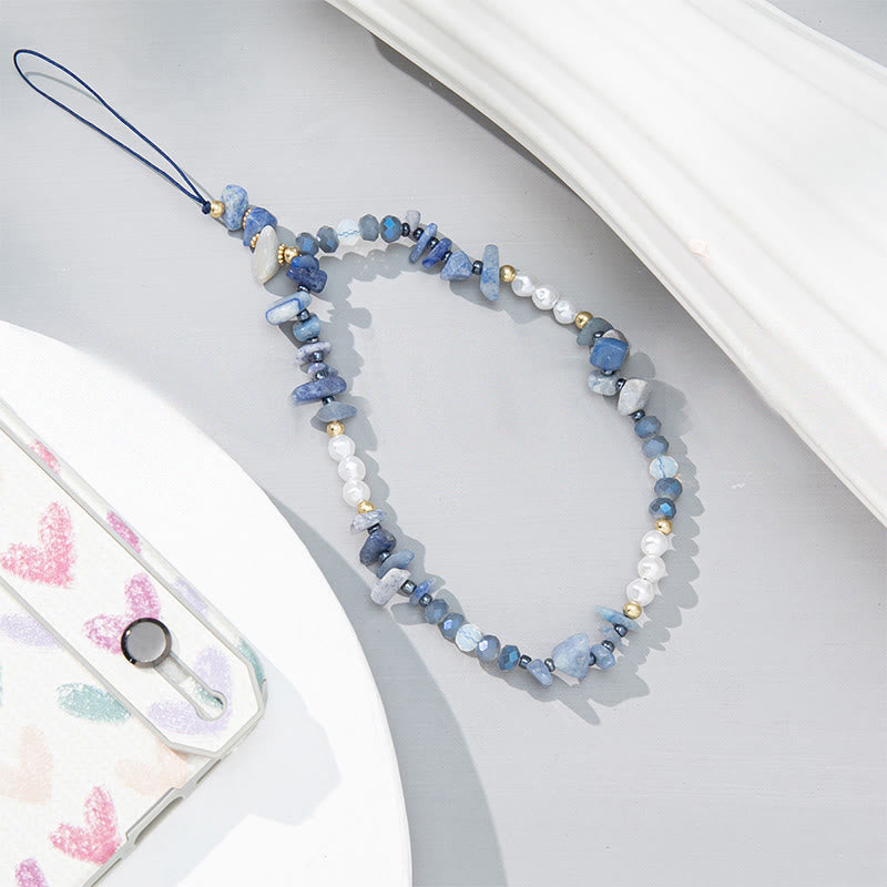 Olivenorma Colorful Gravel Pearl Color Matching Mobile Phone Strap - Blue Aventurine&Pearl - image 7