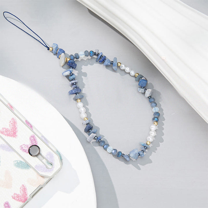 Olivenorma Colorful Gravel Pearl Color Matching Mobile Phone Strap - Blue Aventurine&Pearl - image 7