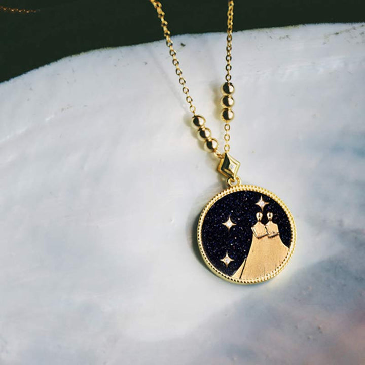 Blue Sandstone Listening Zodiac Necklace - Gemini - image 6