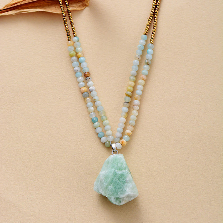 Olivenorma Natural Amazonite Pendant Double Chain Necklace - Amazonite - image 0