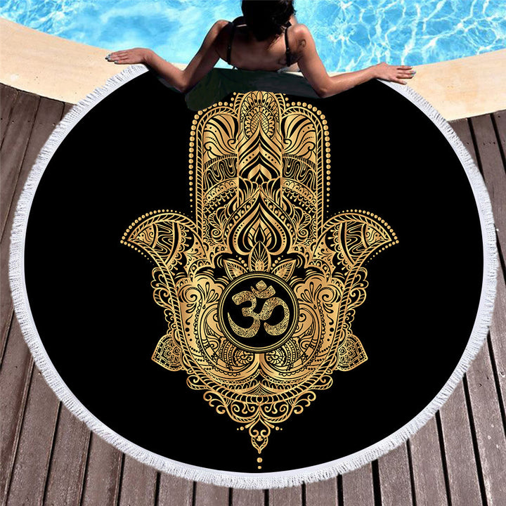 Olivenorma Hamsa Print Round Beach Towel Tapestry - Hamsa & OM - 39.37"*27.55"(150*150cm) - image 1