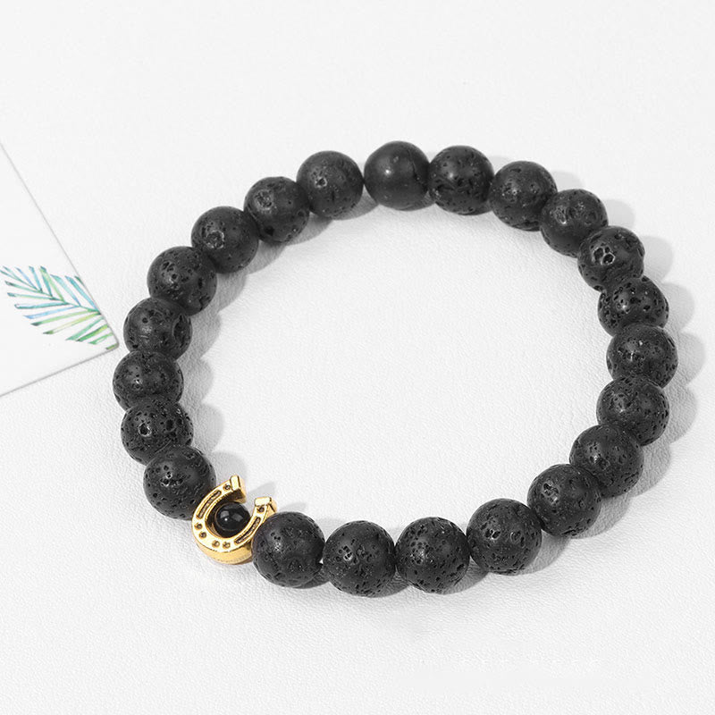 Olivenorma 8mm Natural Stone Beaded Horse Shoe Pendant Bracelet - image 7