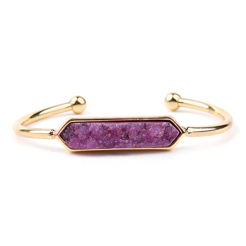 Olivenorma Natural Crystal Cluster Metal Copper Cuff Bracelet - Pink Crystal - Gold - image 10