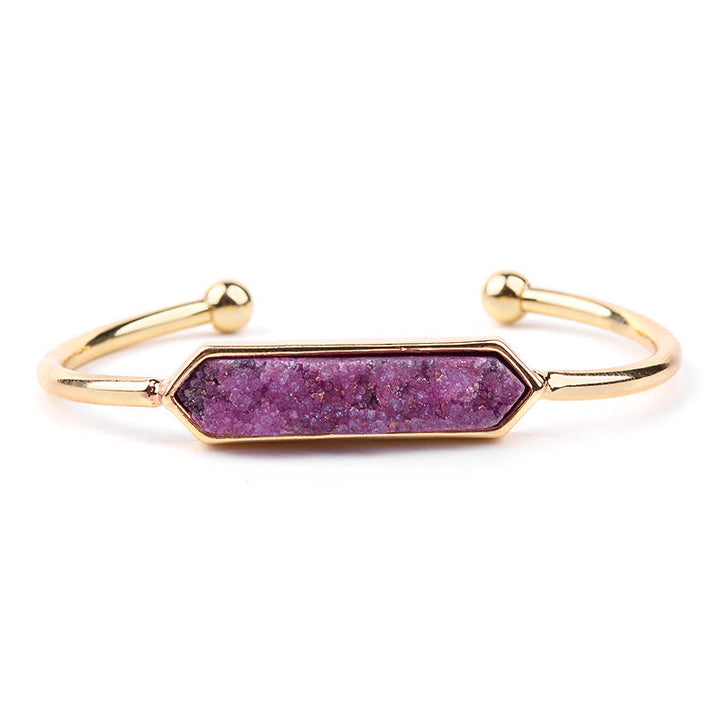 Olivenorma Natural Crystal Cluster Metal Copper Cuff Bracelet - Pink Crystal - Gold - image 10