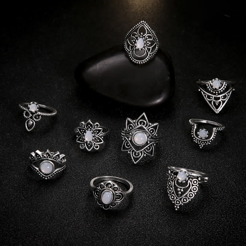 Olivenorma Vintage Moonstone 9 - Piece Ring Set - image 1