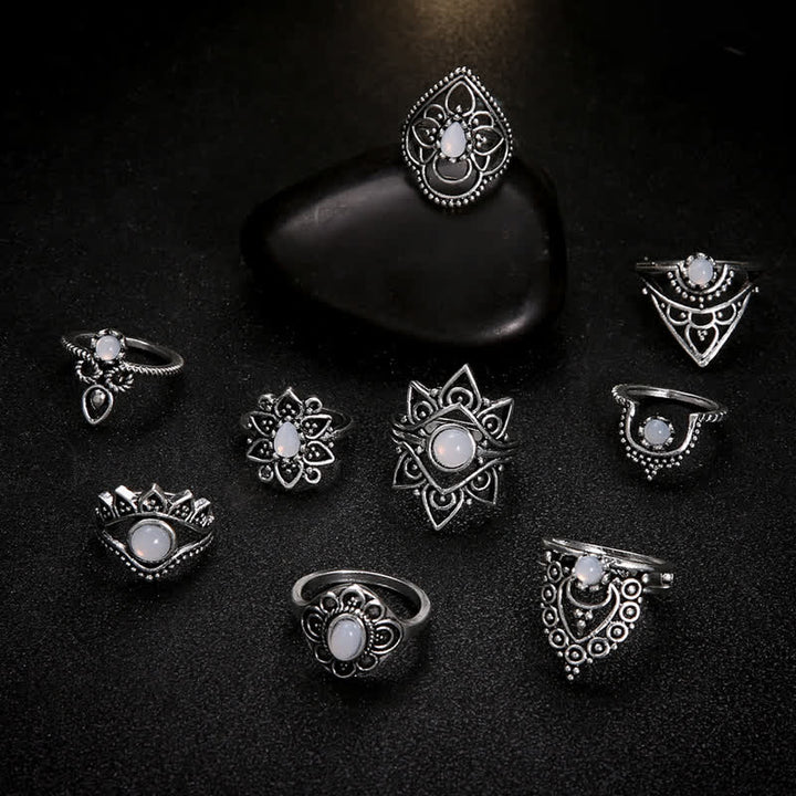 Olivenorma Vintage Moonstone 9 - Piece Ring Set - image 1