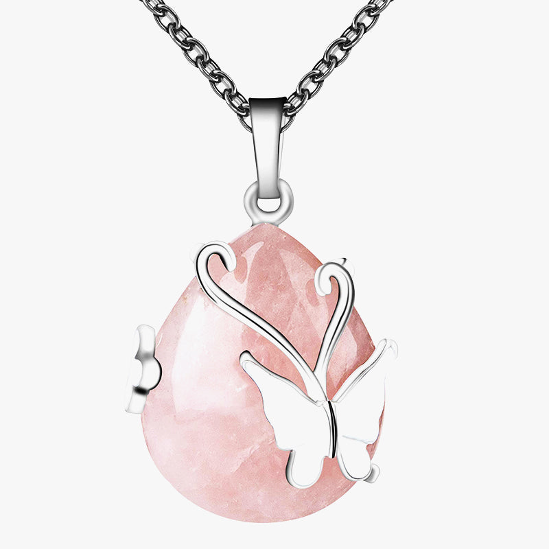 Crystal Butterfly Wings Gemstone Necklace - Rose Quartz - image 15