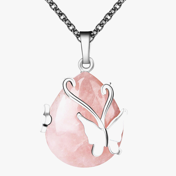 Crystal Butterfly Wings Gemstone Necklace - Rose Quartz - image 15
