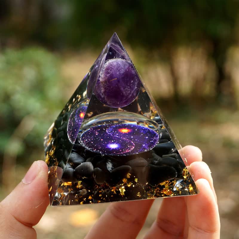 Olivenorma Yin And Yang Obsidian Orgone Pyramid - image 1