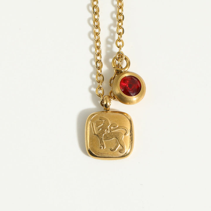 Olivenorma Twelve Zodiac Twelve Month Birthstone Pendant Necklace - Red Quartz & Leo - image 2