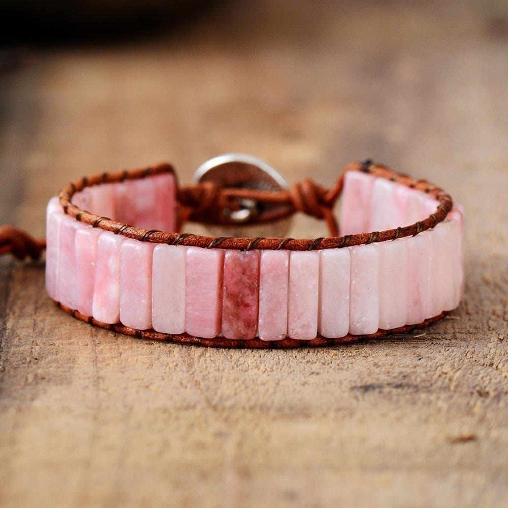Olivenorma Natural Stone Square Leather String Wrap Bracelet - Rose Quartz - image 0