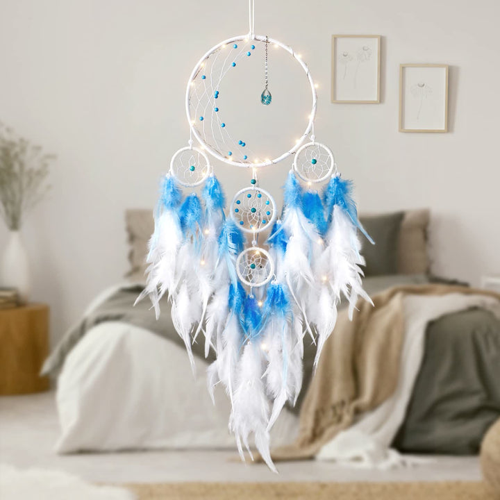 Olivenorma Half Circle Moon Decor With Lights Dream Catcher - Blue&White - With Lights - image 6