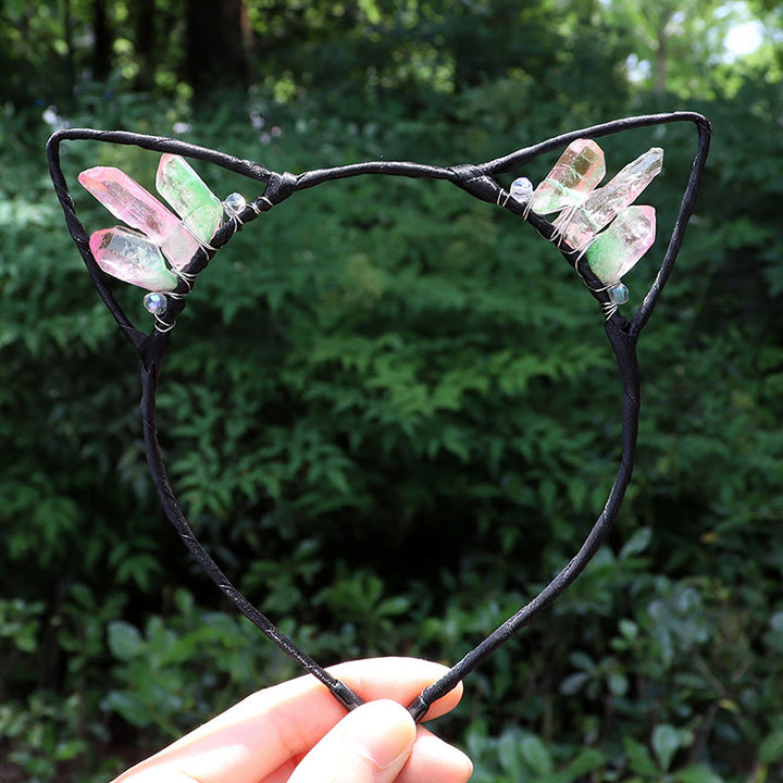 Olivenorma Electroplating Crystal Cat Ears Headband - Pink Green Quartz#2 - image 55