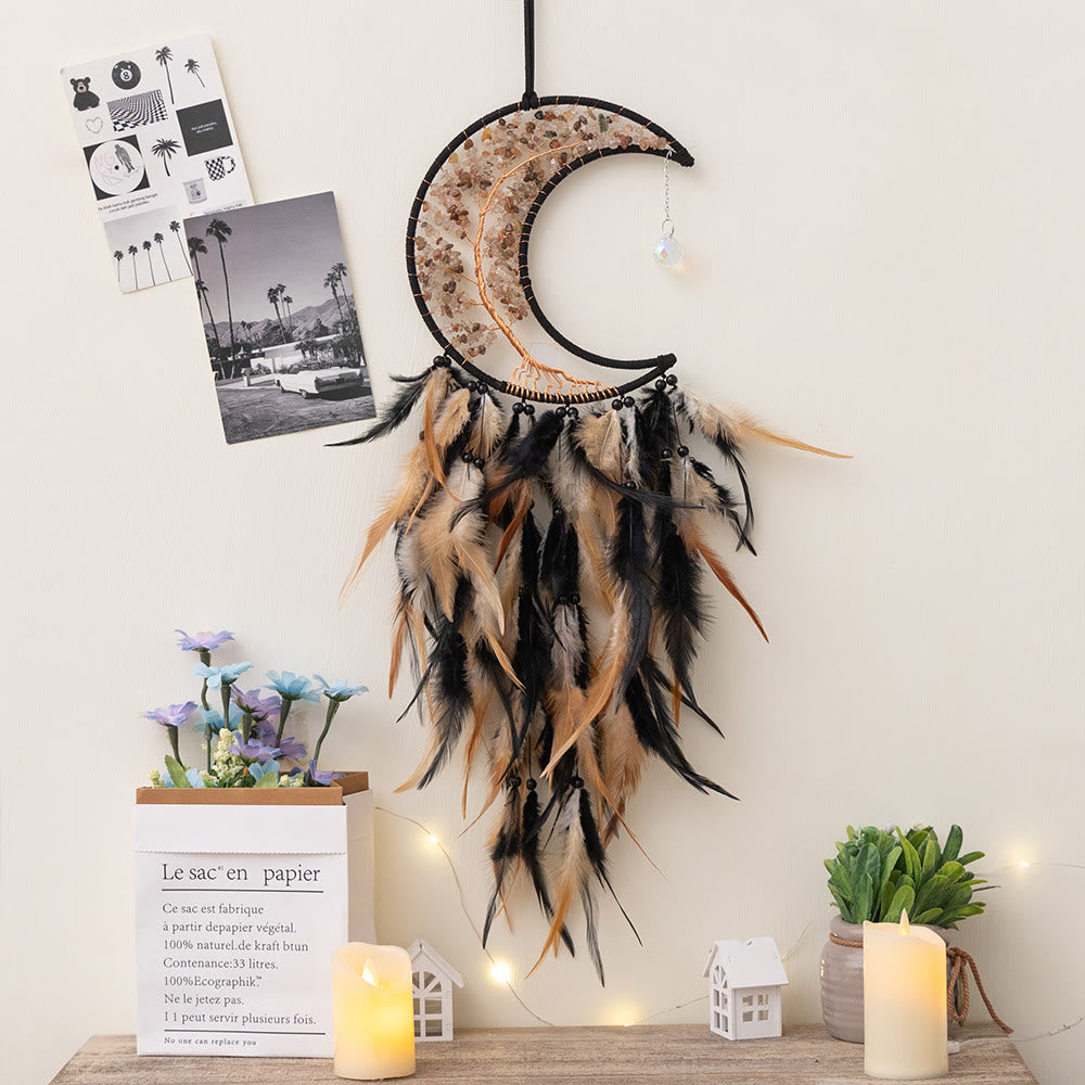 Olivenorma Natural Gravel Woven Tree of Life Moon Dream Catcher - India Agate - image 28