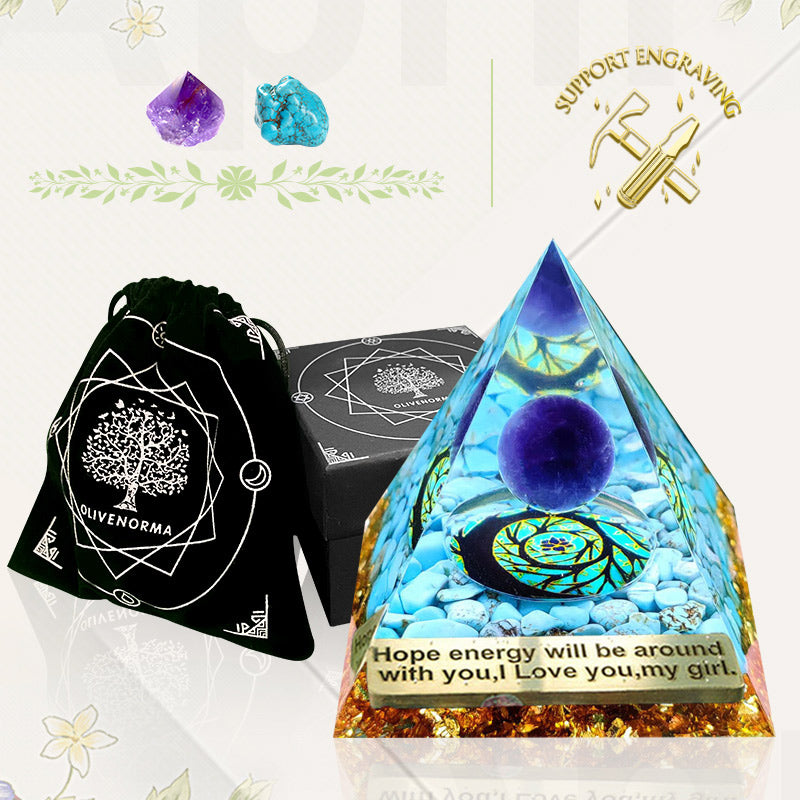 Olivenorma Turquoise With Amethyst Ball Orgone Pyramid - image 3