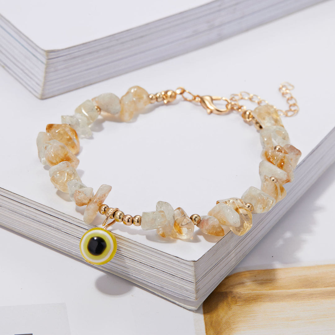 Olivenorma Natural Crystal Gravel Evil Eye Pendant Bracelet - Citrine - image 21