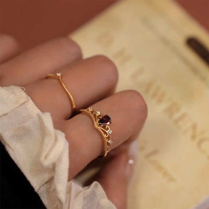 Olivenorma Red Garnet Crown Stackable Adjustable Ring Set - image 4