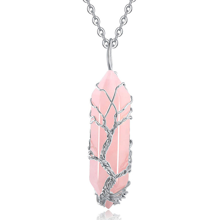 Olivenorma Crystal With Tree Of Life Gemstone Necklace - Rose Quartz - image 5
