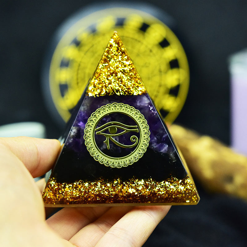 Olivenorma Amethyst Obsidian Eye Of Horus Symbol Orgone Pyramid - image 1