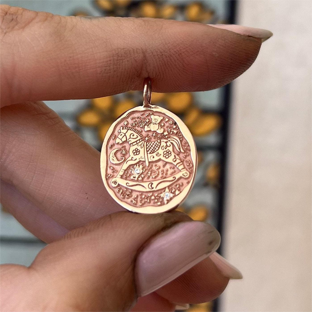 Olivenorma Hand Painted Dripping Oil Rabbit Zodiac Elements Necklace - Golden Pony - image 10