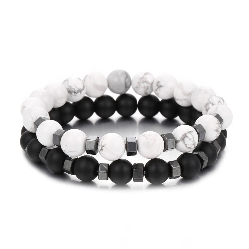 Olivenorma Lava Stone Mens Stretch Set Bracelet - White Turquoise&Black Onyx&Hematite - image 6