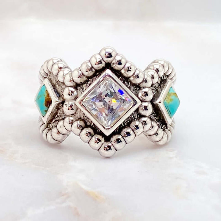 Olivenorma Vintage Turquoise Inlaid With Zircon Ring - 10 - image 0