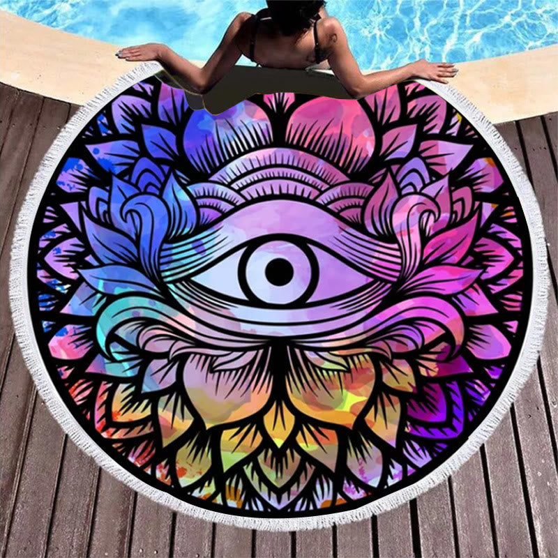 Olivenorma Evil Eye Hamsa Round Beach Towel Tapestry - Evil Eye - image 1