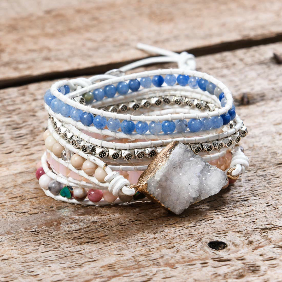 Olivenorma Rose Quartz Kyanite Boho Handmade Wrap Bracelet - image 2