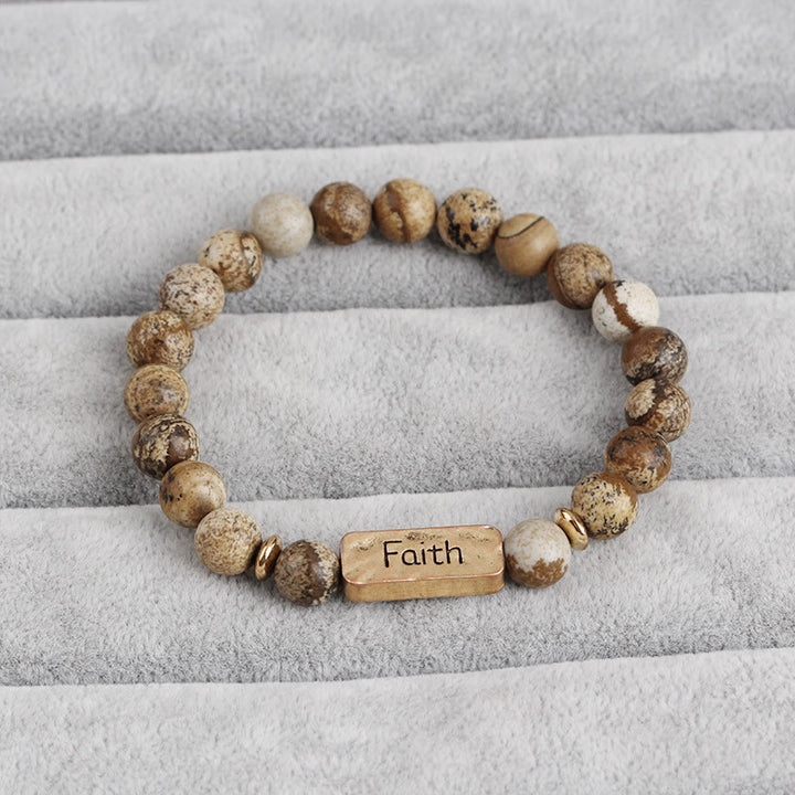 Olivenorma Natural Gemstone Active Faith Engraving Bracelet - Picture Jasper&Faith - image 3