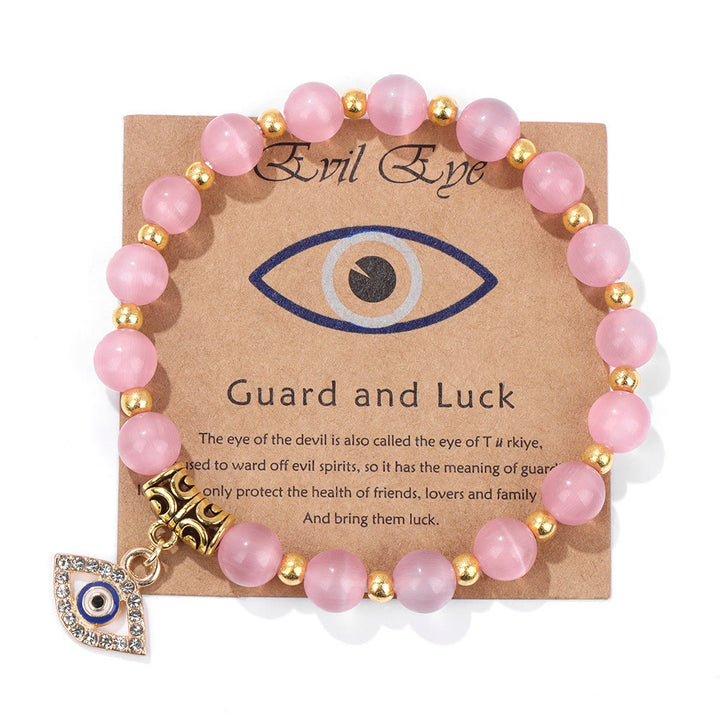 Olivenorma Natural Stone Bead Evil Eye Pendant Bracelet - Evil Eye&Pink Opal - image 26
