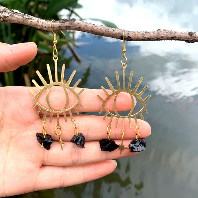 Olivenorma Evil Eye Tears Star Pendant Crystal Earrings - Obsidian - image 8