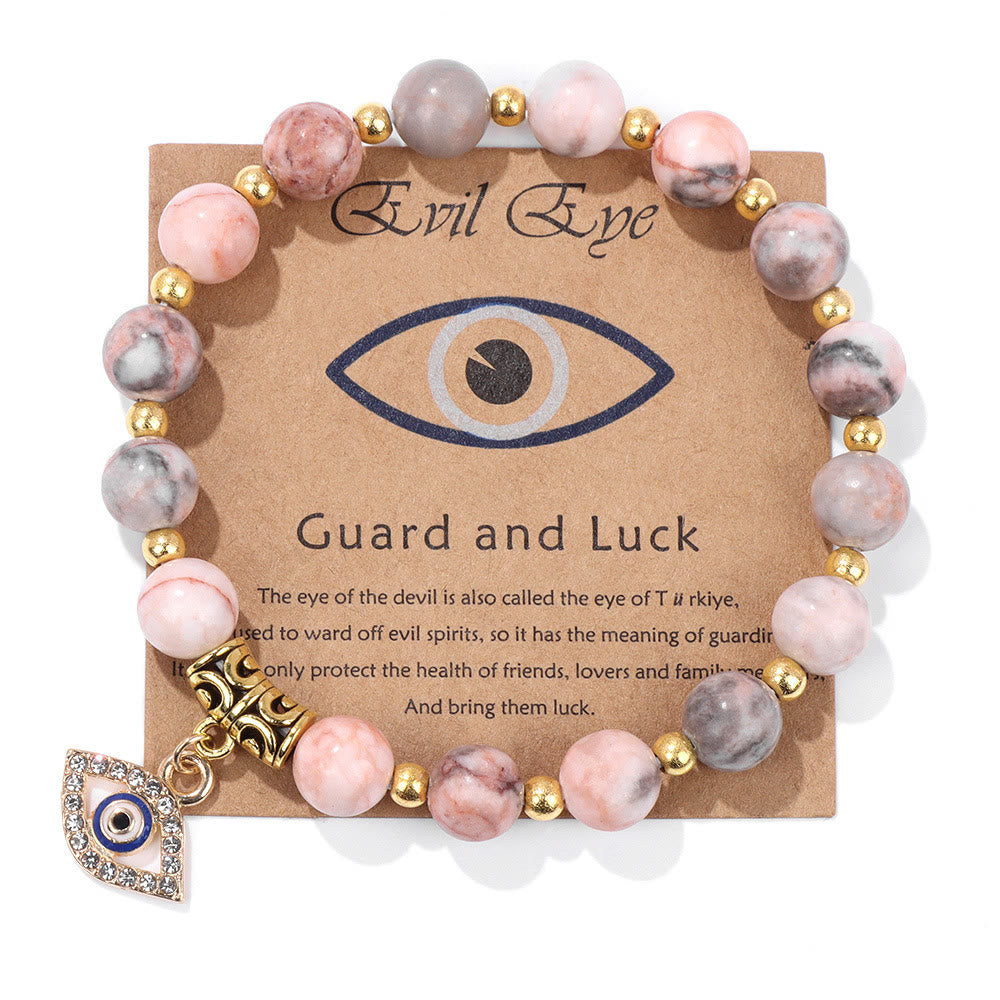 Olivenorma Natural Stone Bead Evil Eye Pendant Bracelet - Evil Eye&Pink Zebra Stone - image 41