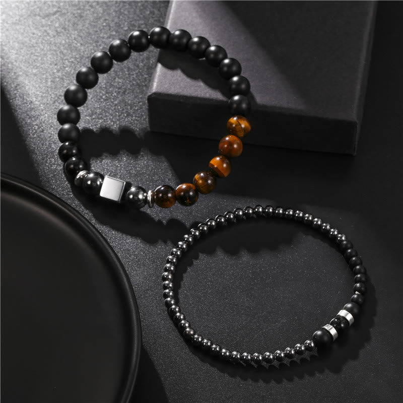 Olivenorma Frosted Tiger Eye Black Cube Stretch Bracelet Set - image 6