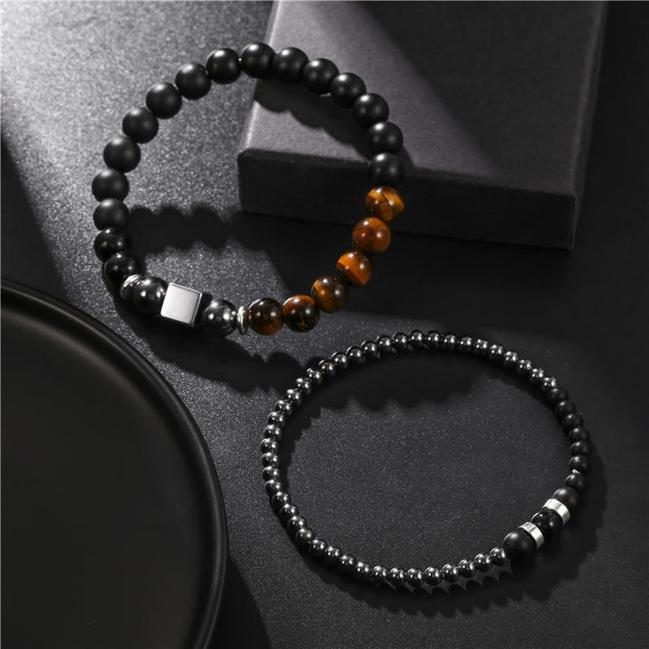 Olivenorma Frosted Tiger Eye Black Cube Stretch Bracelet Set - image 6
