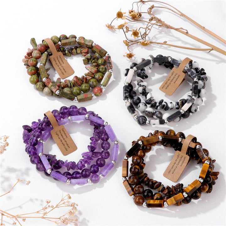 Olivenorma Natural Stone Irregular Three Layer Bracelet Set - image 0