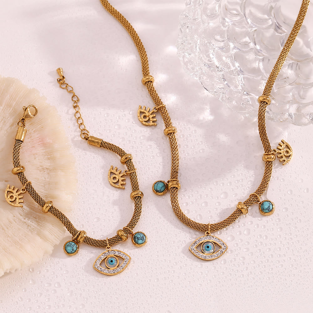 Olivenorma Turquoise White Zircon Evil Eye Thick Chain Necklace - image 14