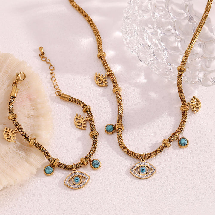 Olivenorma Turquoise White Zircon Evil Eye Thick Chain Necklace - image 14
