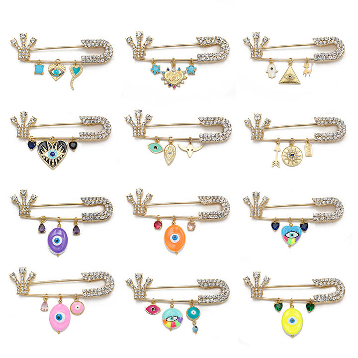 Olivenorma White Zircon Evil Eye Heart Brooch - image 0