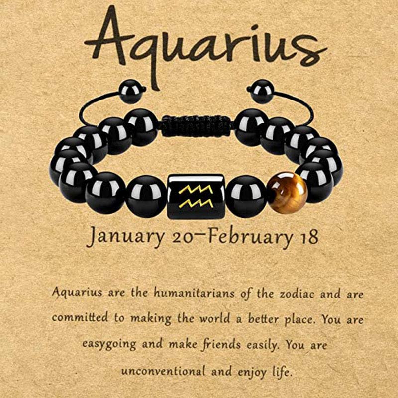 Olivenorma Tiger Eye With Obsidian Zodiac Bracelet - Aquarius - image 11