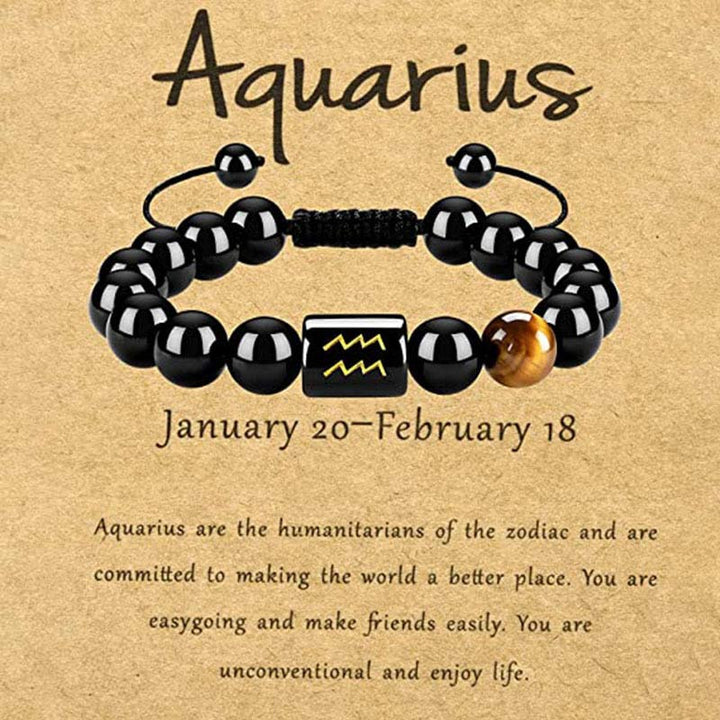 Olivenorma Tiger Eye With Obsidian Zodiac Bracelet - Aquarius - image 11