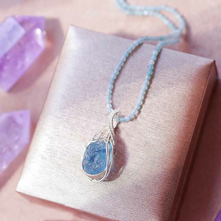 Olivenorma Natural Crystal Rough Handmade Pendant Necklace - Aquamarine - image 11