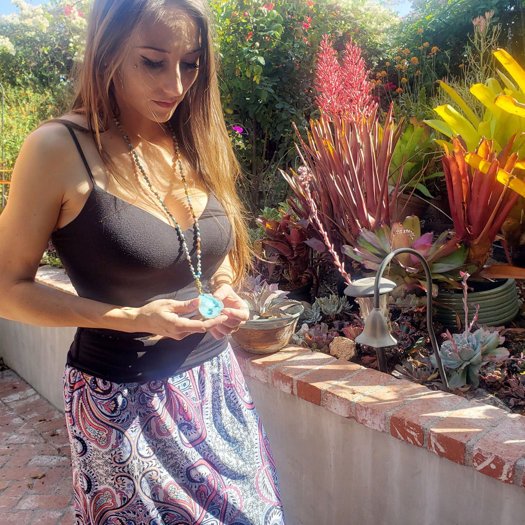 Olivenorma Natural Aquamarine Lepidolite Crystal Mala Bead Necklace - image 1