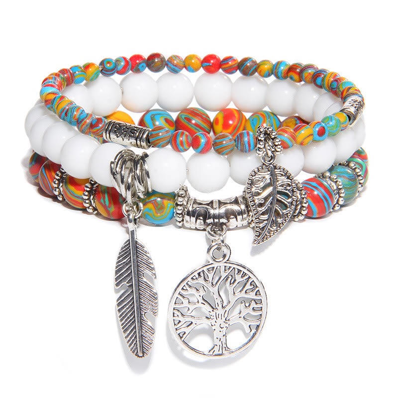 Olivenorma "Nature's Healing Moments" Colorful Malachite Tree Of Life 3 Pieces Bracelet Set  - Colorful Malachite - image 0