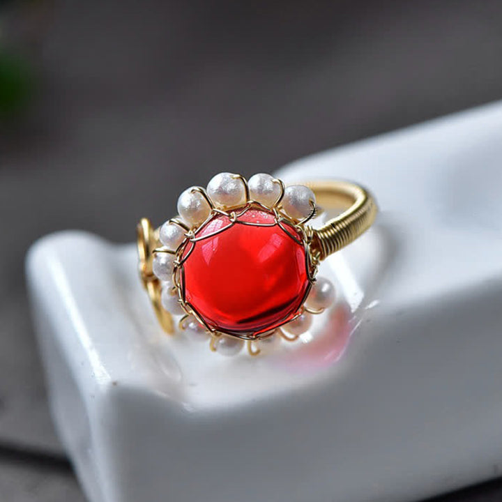 Red Quartz With Pearl Healing Ring - image 2